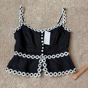 Reformation Minna Black White Floral 100% Linen Sleeveless Shirt Top Size 6